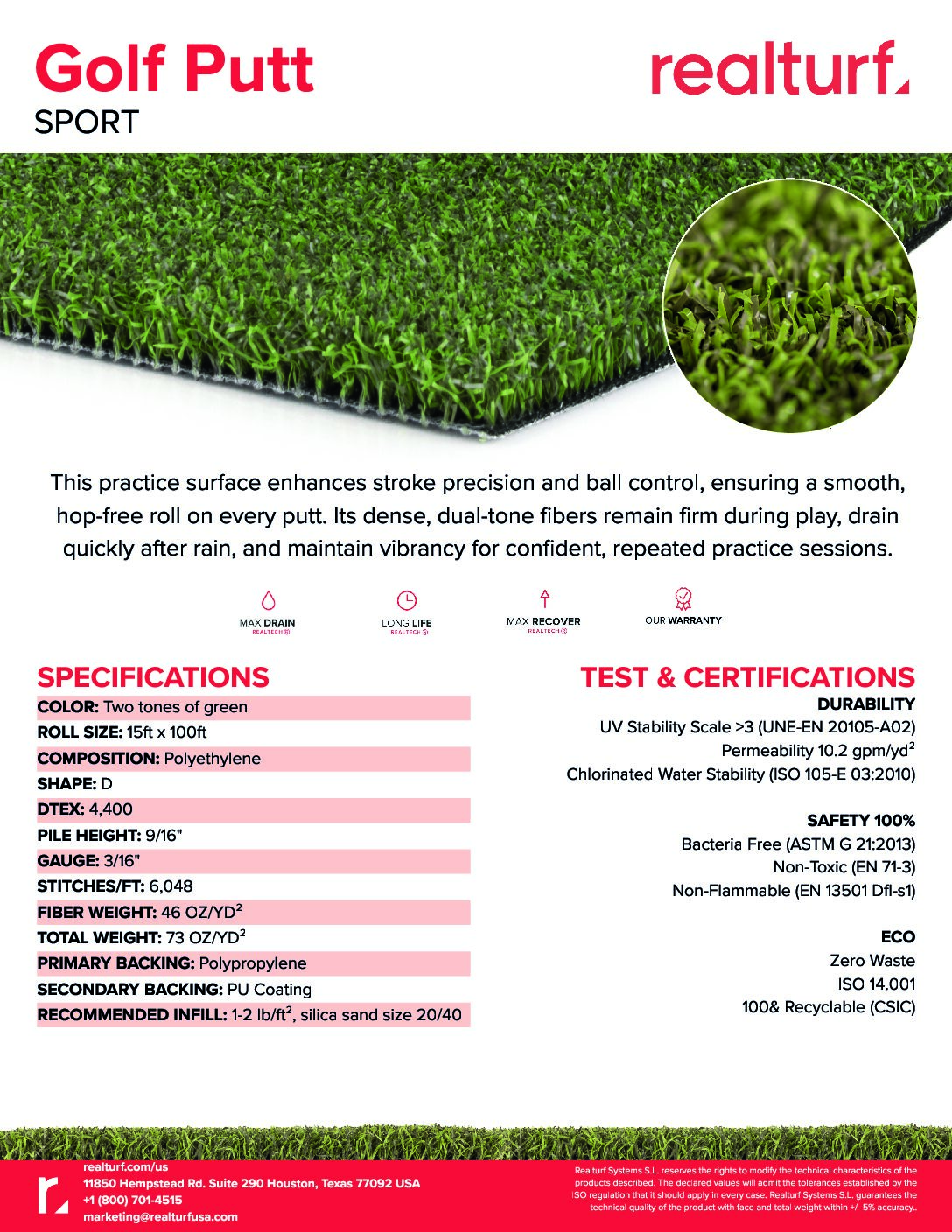 Golf Putt Spec Sheet