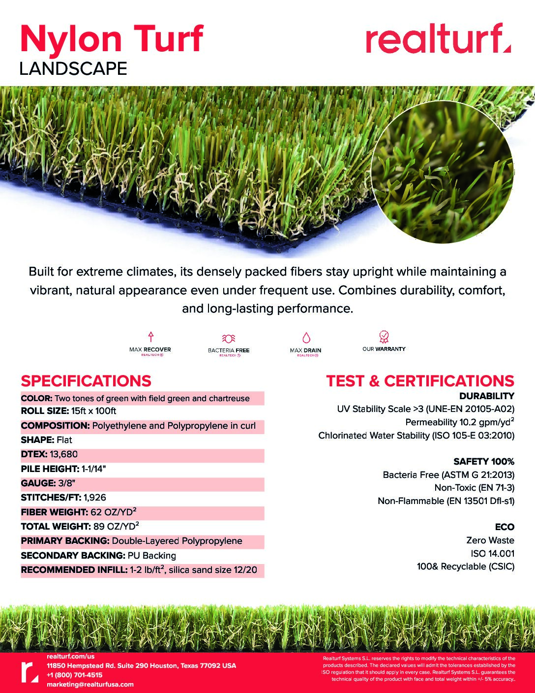 Nylon Turf Spec Sheet