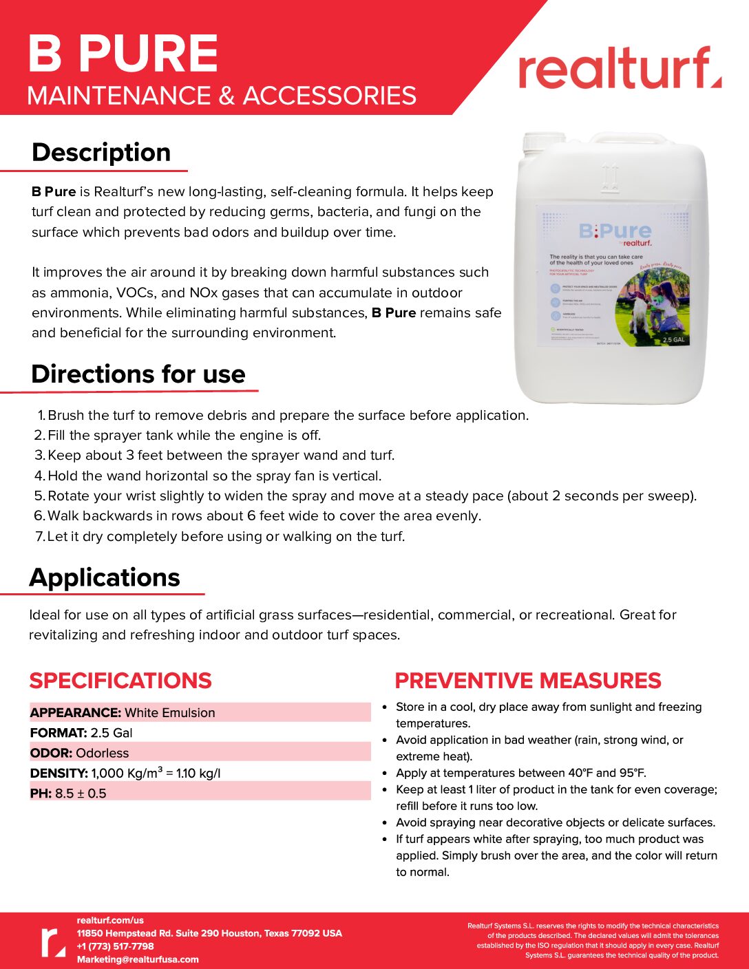 B Pure Spec Sheet
