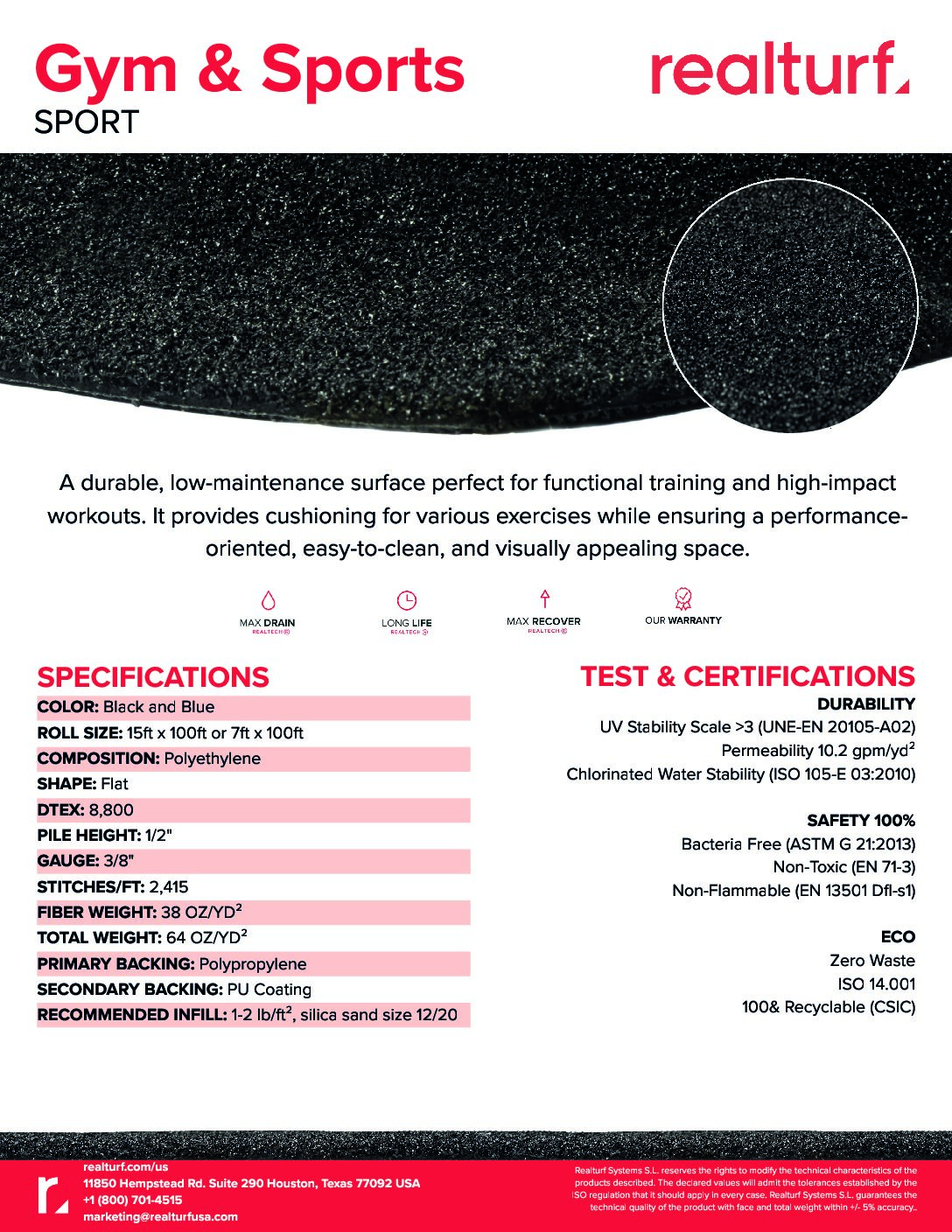 Gym & Sports Spec Sheet