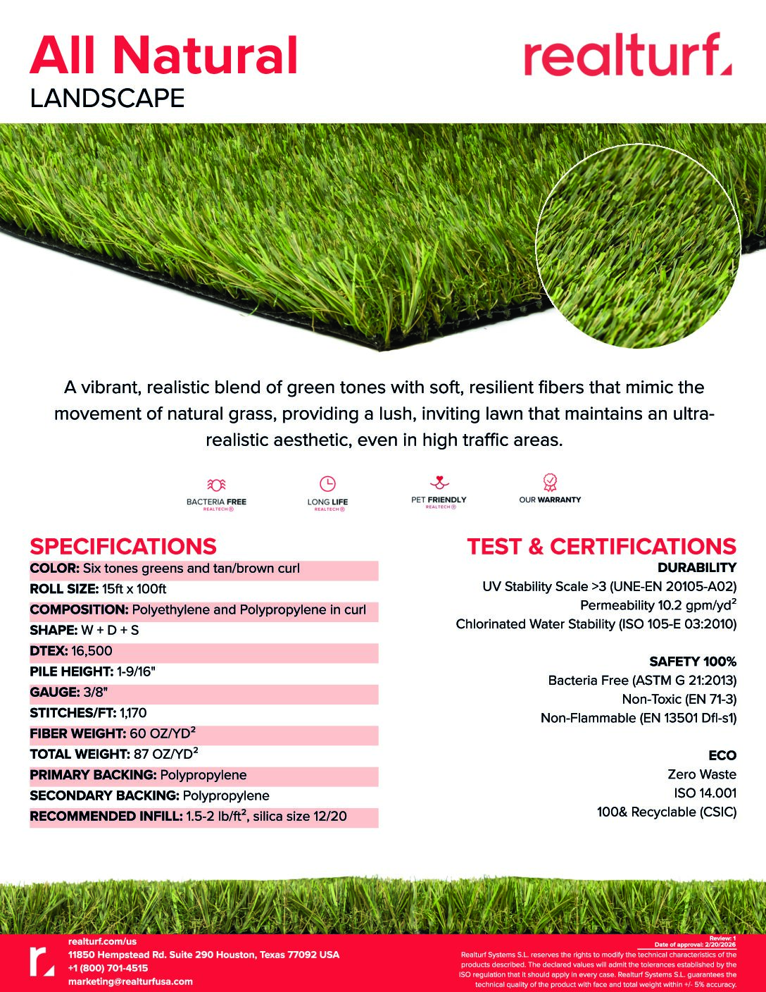 All Natural Spec Sheet
