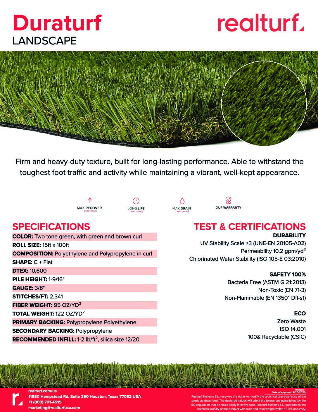 Duraturf Spec Sheet