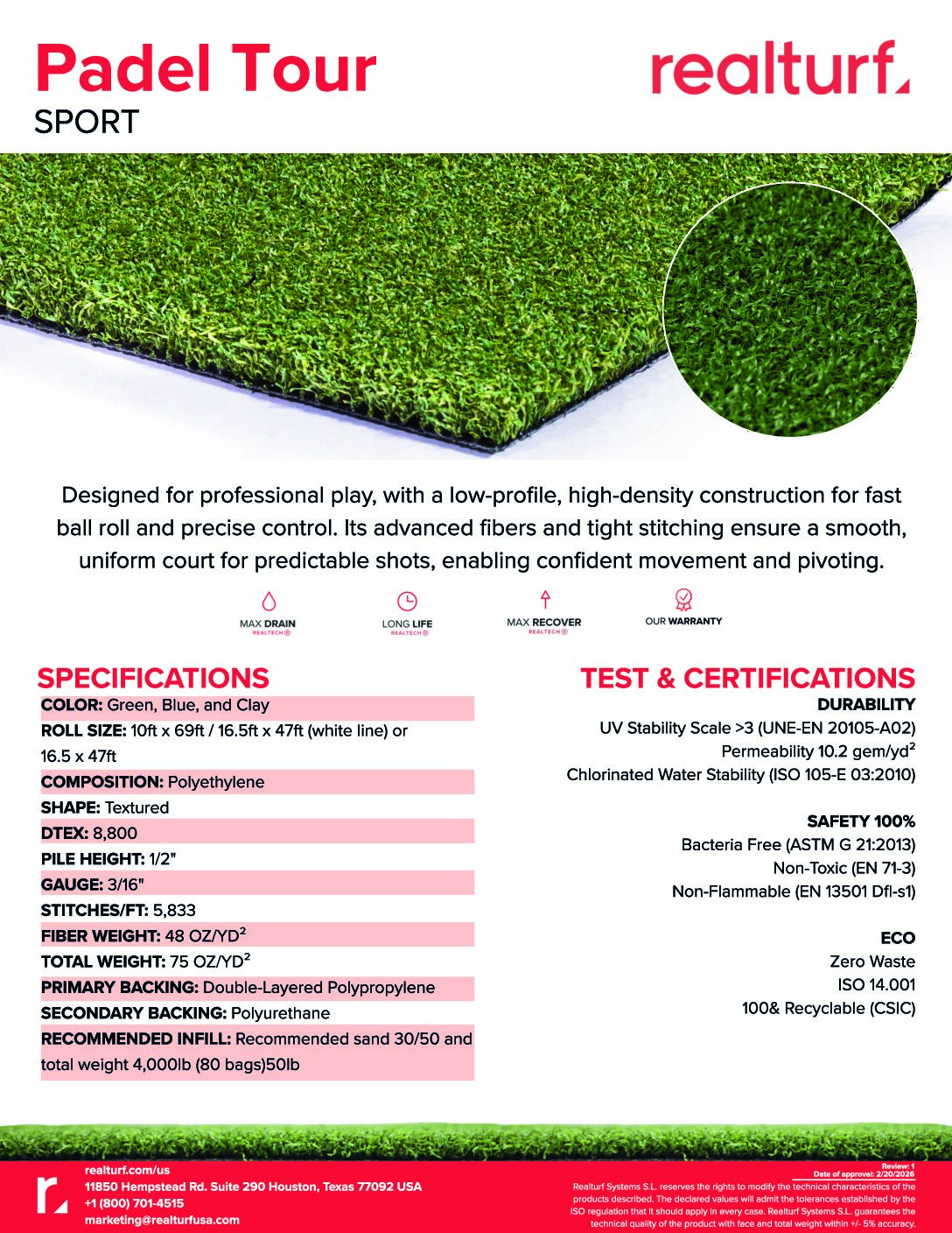 Padel Tour Spec Sheet